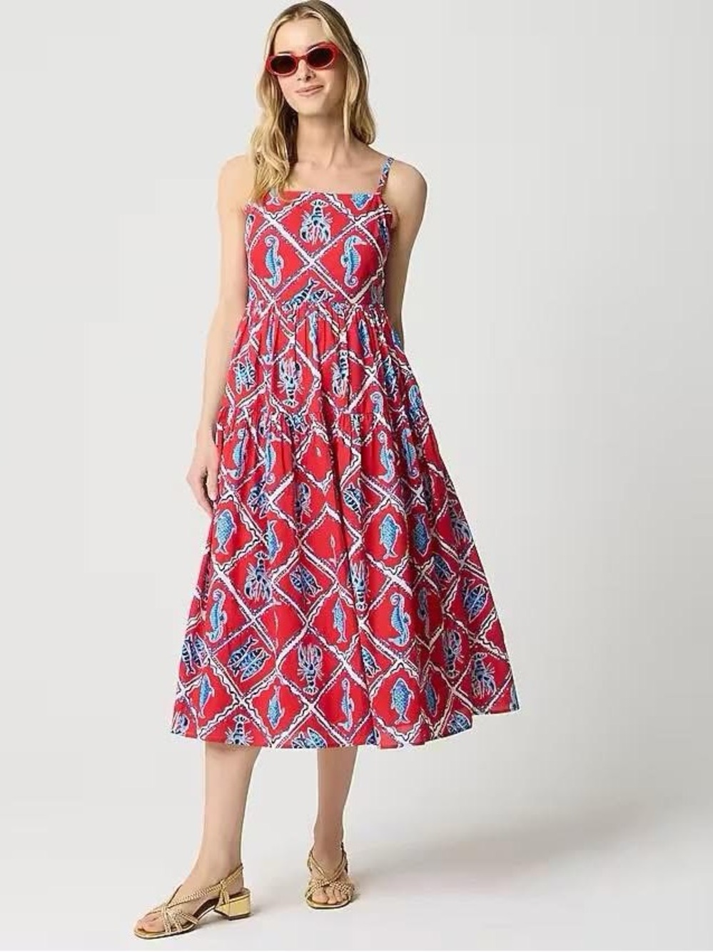Cotton Marine J.Crew Red Blue Midi Dress